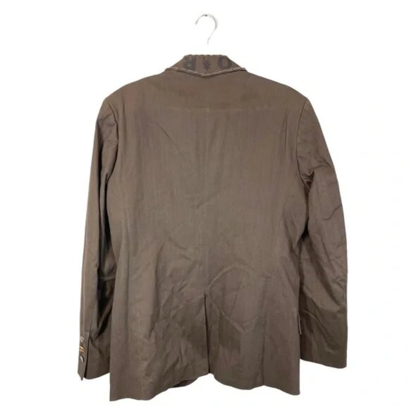 Hause of Howe Blazer Men’s Jacket Taupe Olive/Brown Pinstripe Goth Punk, Size 38 - Picture 2 of 13